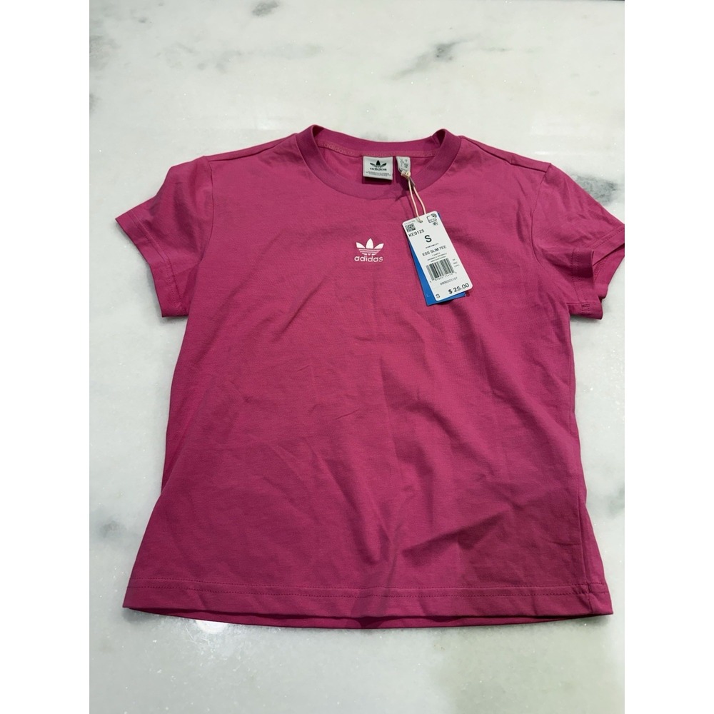 Adidas Essentials Slim Tee Women S Semi Lucid Fuchsia Pink Trefoil Logo KE0125